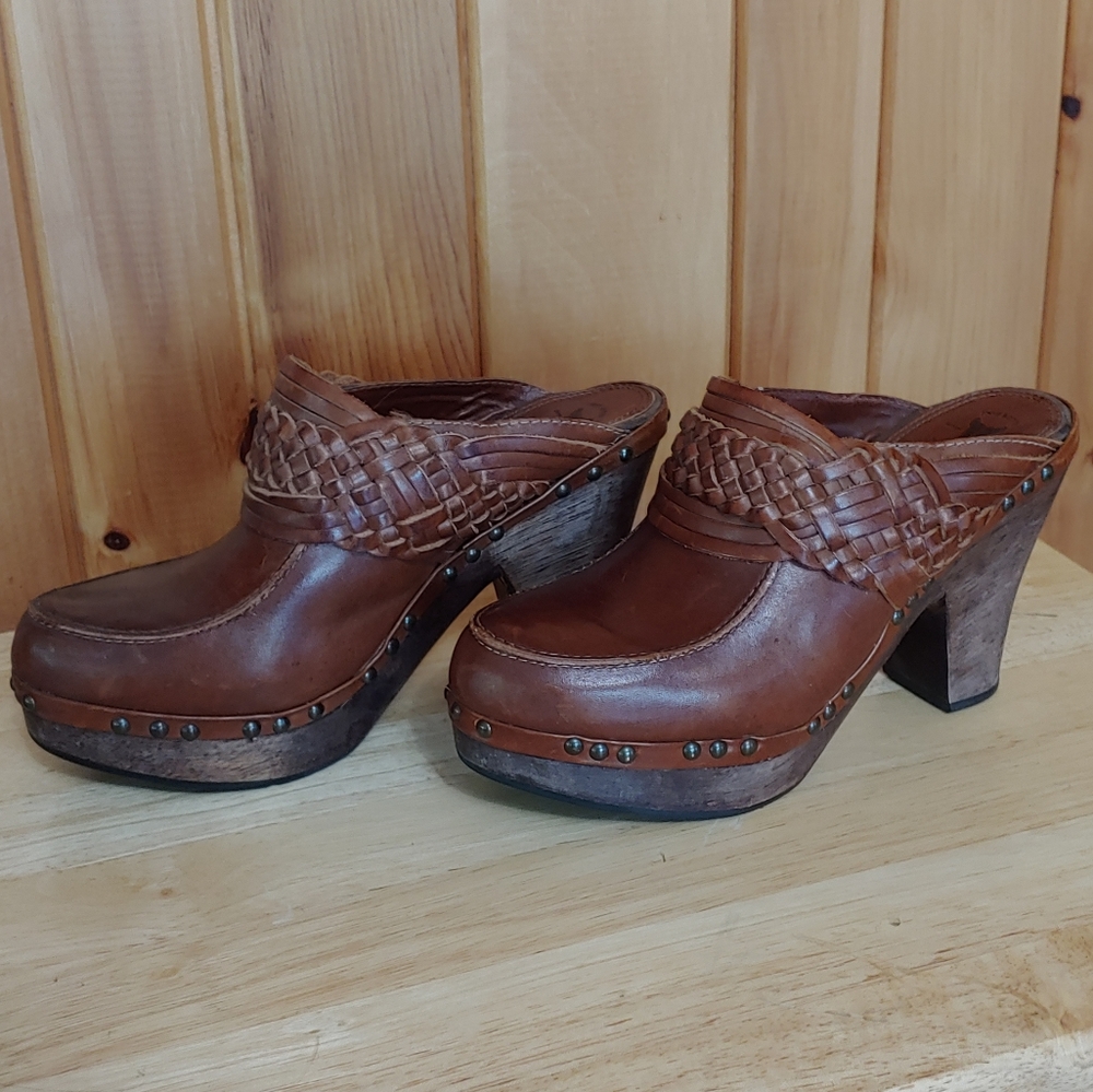 Frye Ella braided leather heeled clog